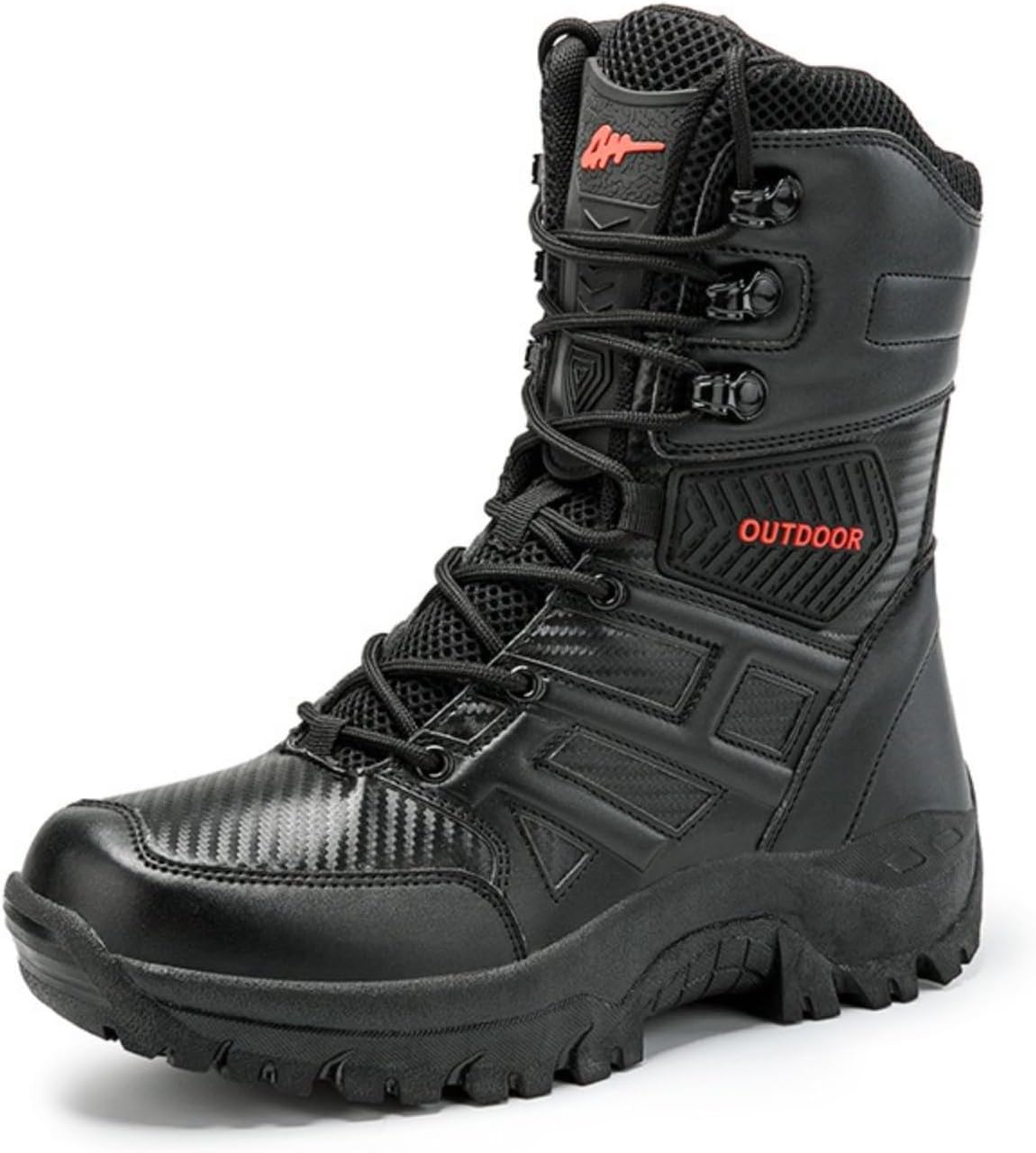 Men's High Top Lace-Up Leather Military Tactical Boots with Side Zipper Non-Slip Lightweight Durable for Mountaineering Hiking Backpacking Jungle Desert Outdoor
