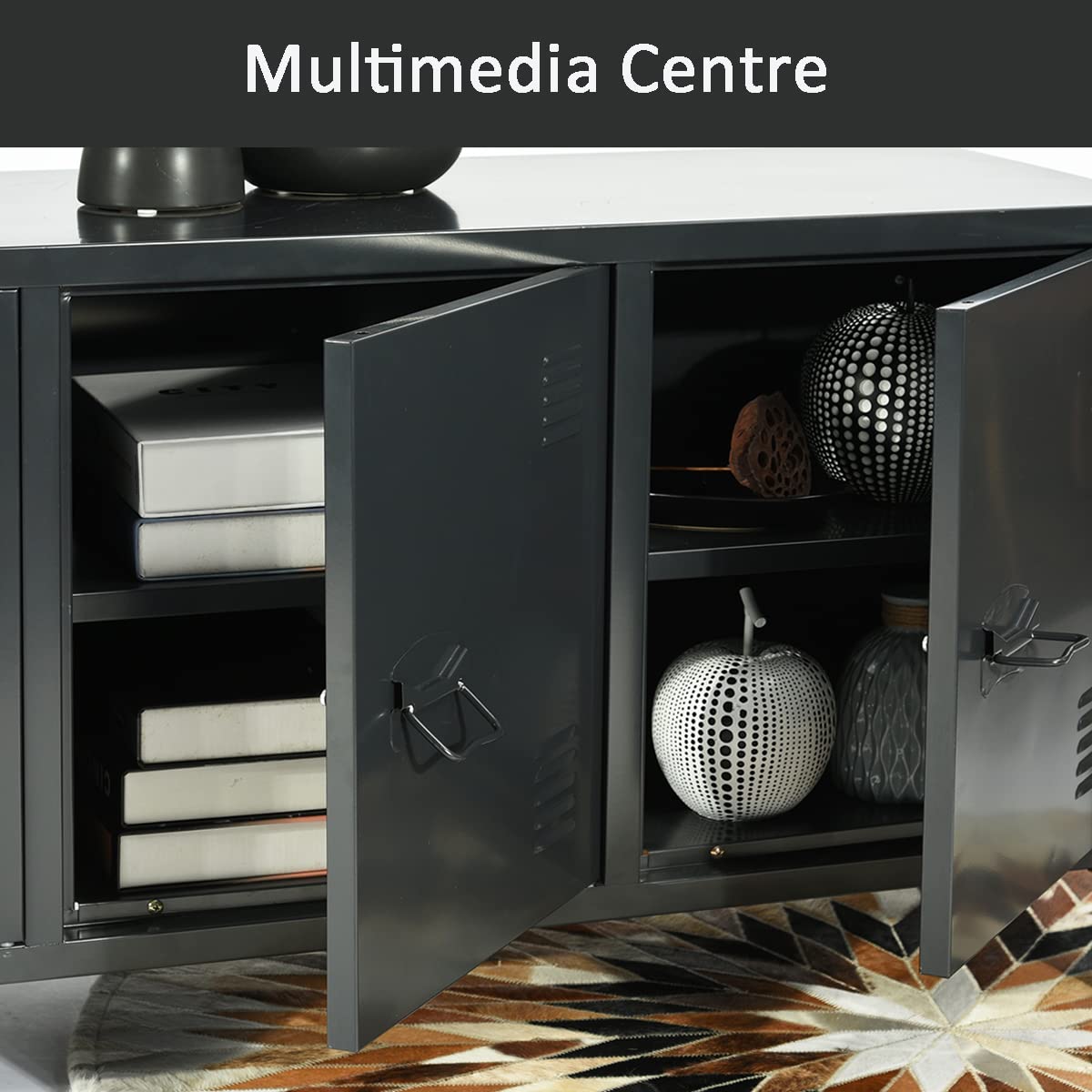 HOMYLIN Furniture-R France Matapouri Black lt - Mueble para TV, Armario de Oficina, 2 Capas, 3 Puertas, Dimensiones 120 40 58 cm, Color Negro Mate