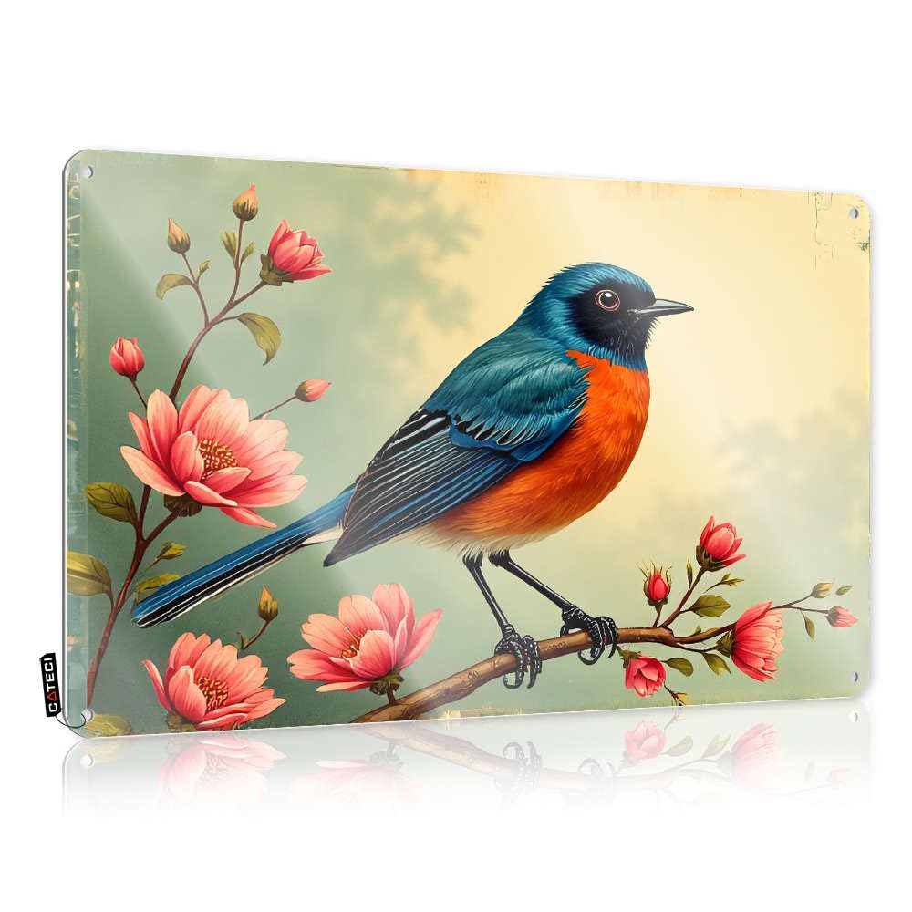 Funny Signs For Home Decor A Colorful Bird Perches On A Branch Adorned With Vibrant Pink Flowers. Tin Sign Personalized Bar Signs In Home Bar Signs(20X30CM)