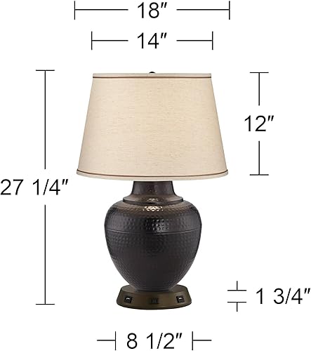 Miniatura 4 de Barnes and Ivy Brighton - Lámpara de mesa rústica de 27 14 pulgadas de alto con USB y toma de corriente de CA en base de bronce martillado, pantalla