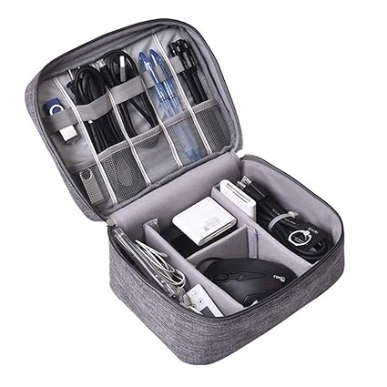XELYTON Travel Waterproof Organizer Bag with 3 Removable Dividers, Padded Gadget Carrying Case for Cables, Portable Chargers, Electronics Adapters (Multicolour)