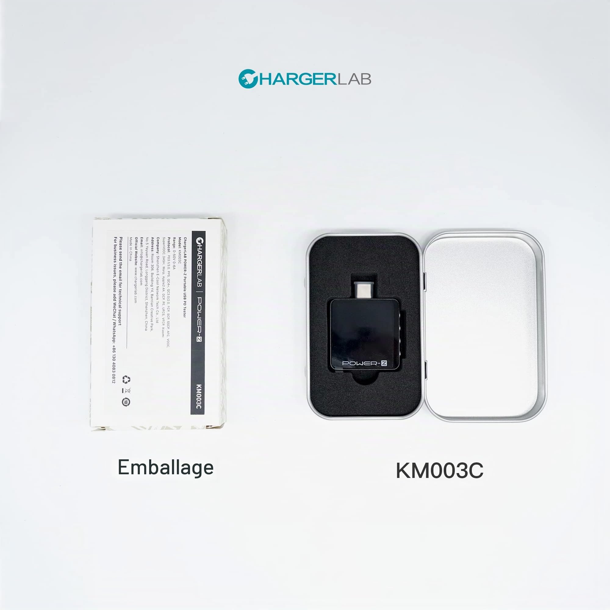 ChargerLAB Power-Z KM003C Testeur de charge rapide USB-C portable PD3.1 QC5.0 voltmètre numérique et ampèremètre testeur de banque d'alimentation