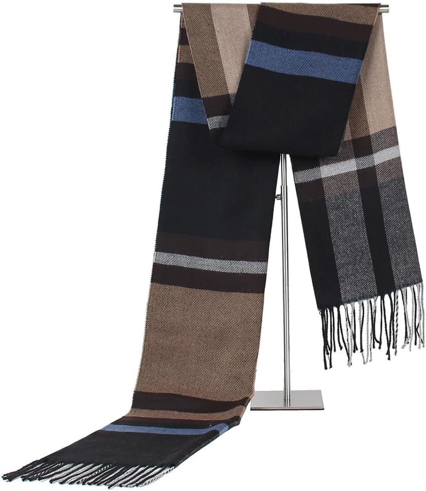 Autumn and winter plaid warm men's scarf, middle-aged and elderly imitation cashmere tassel