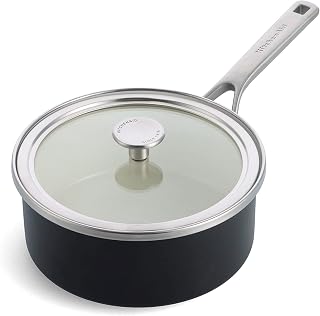 KitchenAid Steel Core Enamel - Cacerola con tapa (20 cm, 2,4 L, esmalte, inducción, apta para horno, color negro mate)
