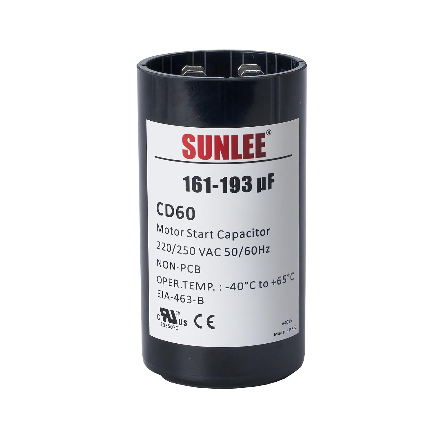 SUNLEE UL Recognized 161–193 uF (MFD) 220-250 VAC CD60 Round Motor Start Capacitor 50/60 Hz AC Electric Motor Universal Fit for AC Motor Run or Fan Start and Cool or Heat Pump Air Conditioner