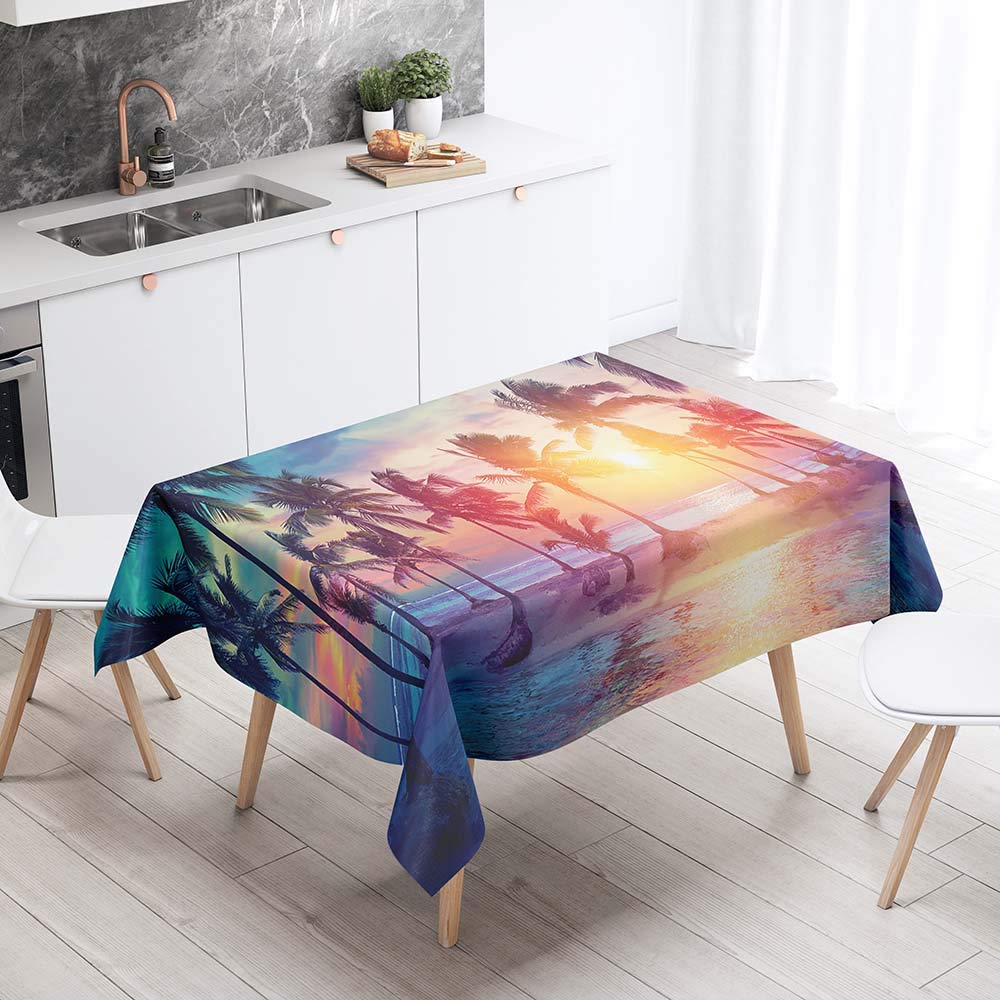Mateju Nappe Rectangulaire Anti Tache, 3D Tournesol Impression Imperméable Anti-Poussière Antifouling Polyester, Lavable Et Facile D'entretien Cuisine