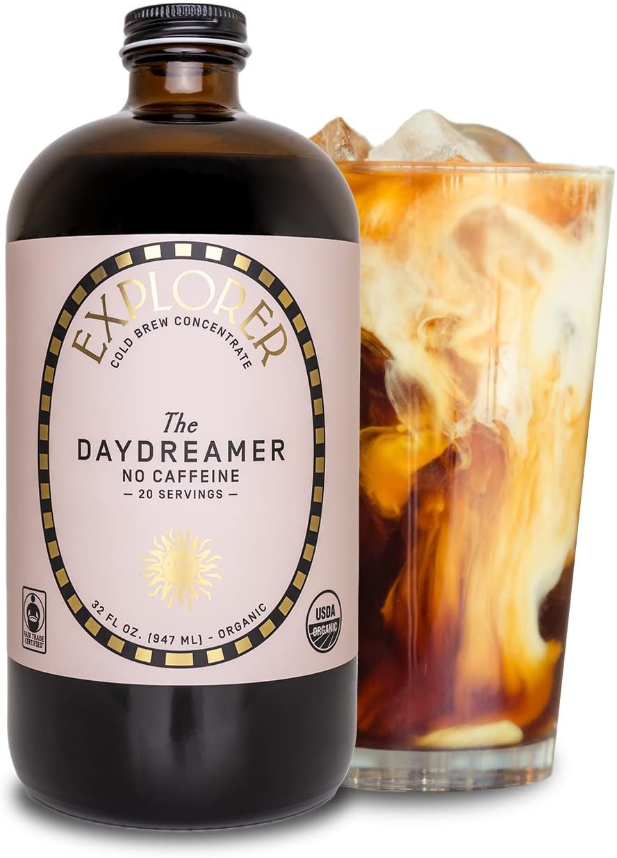 Explorer Cold Brew Organic Liquid Coffee Concentrate, Daydreamer Decaf, Drink Iced or Hot, 32 fl oz, Makes 20+ Cups