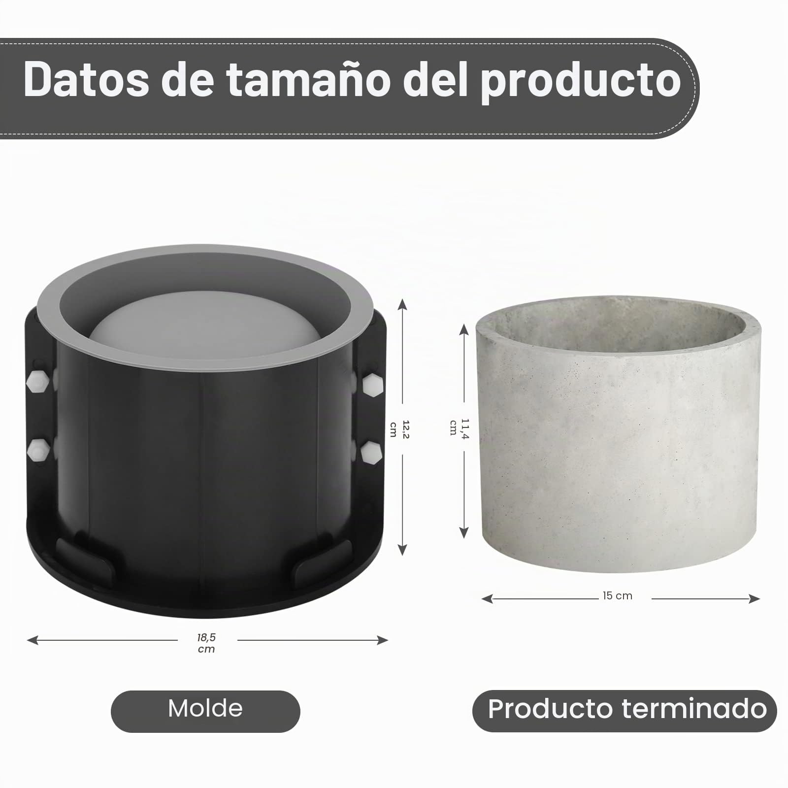 Molde redondo grande de silicona para macetas, 17,78 cm, moldes redondos grandes para hacer macetas cilíndricas, manualidades