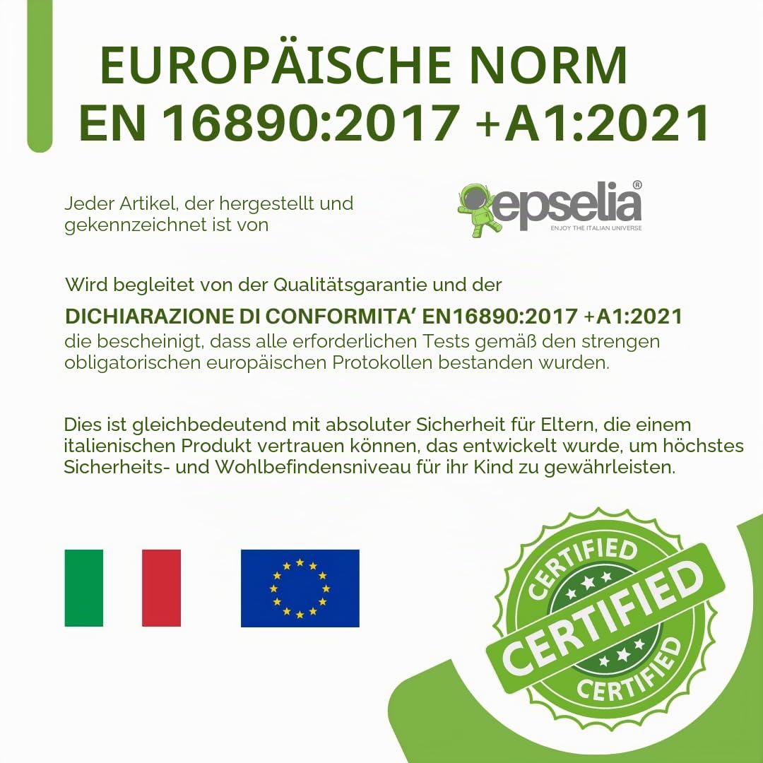 EPSELIA Bio-Bambu-Matratze für Kinderwagen, mit Kopfkissen, Zertifizierung gegen Erstickungsgefahr EN16890:2017, Struktur mit Belüftungslöchern, milbendicht, Oeko-Tex® Certipur™