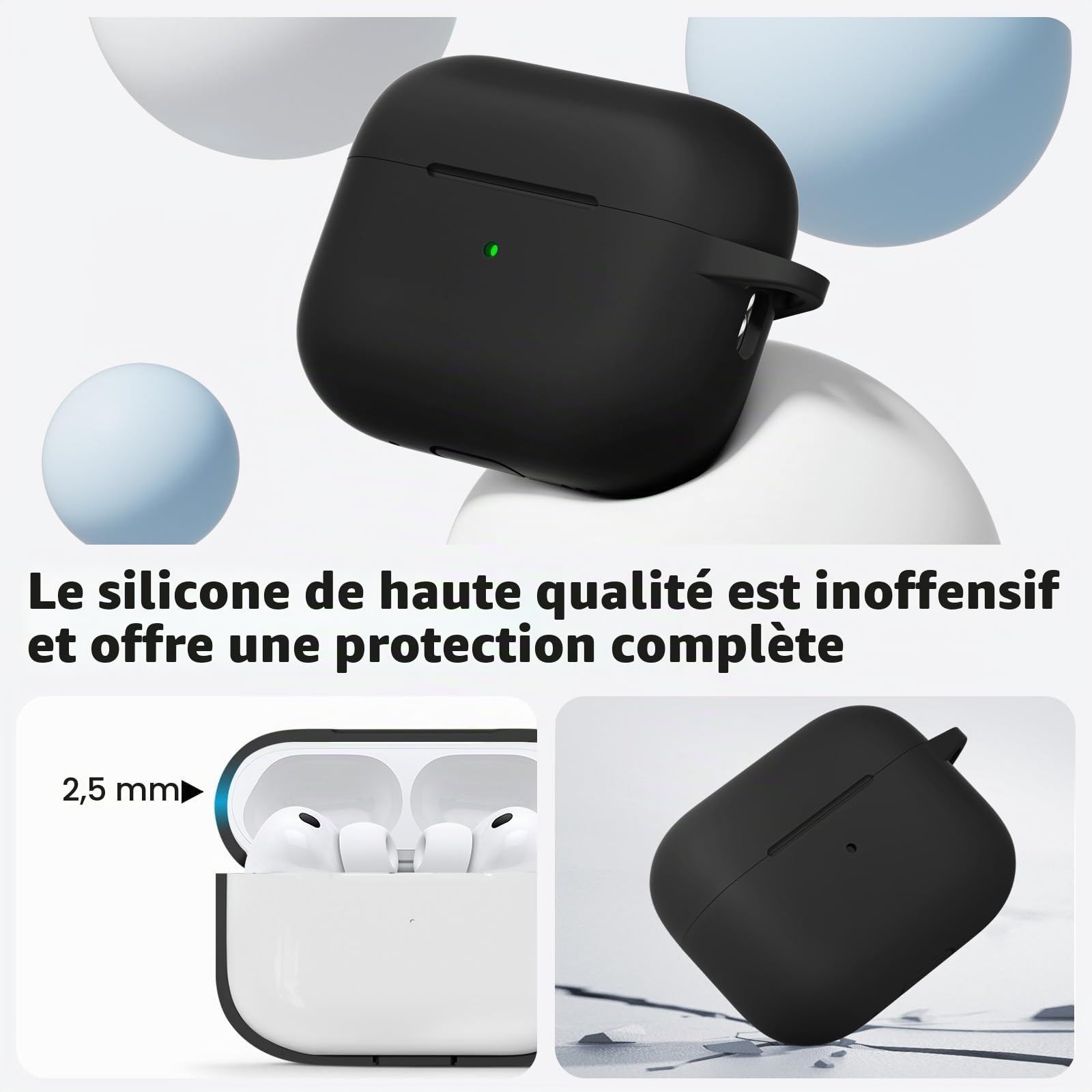 Inesore Compatible with AirPods Pro 3 Case (2025) Silicone Protective Cover for Apple Air Pod Pro 3rd Charging Case Black
