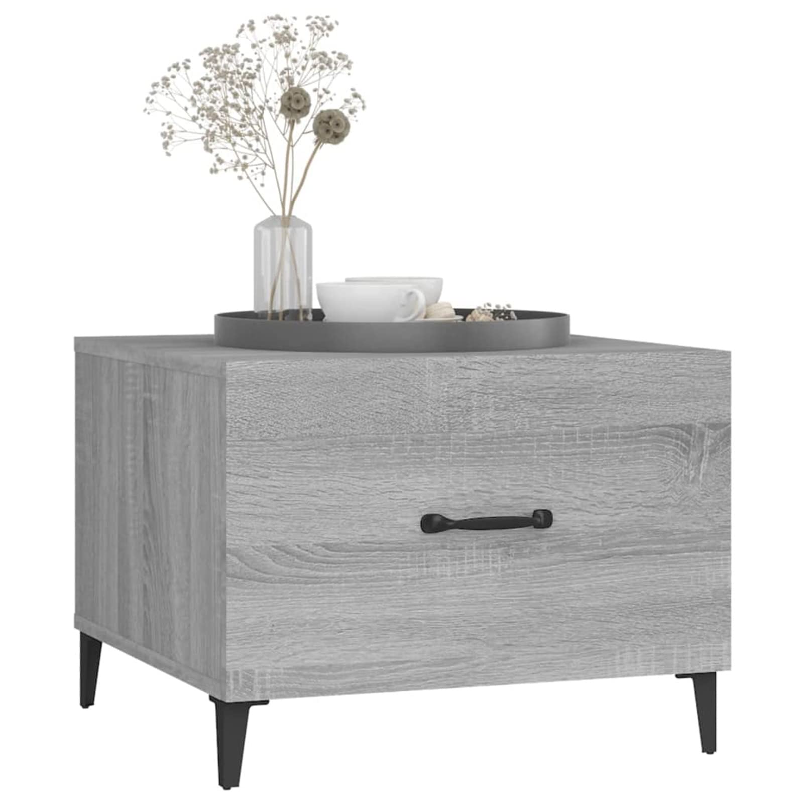 Homgoday Tavolino da caffè con gambe in metallo grigio Sonoma 50 x 50 x 40 cm, tavolino da tè per soggiorno, sala d'accoglienza degli ospiti, camera da letto e mobili da ufficio