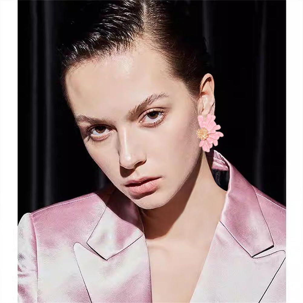 Bohemian Dainty Enamel Alloy Semi Flower Big Lightweight Stud Earrings Creative Personalized Floral Petal Earrings For Women Jewelry Gifts - Image 4