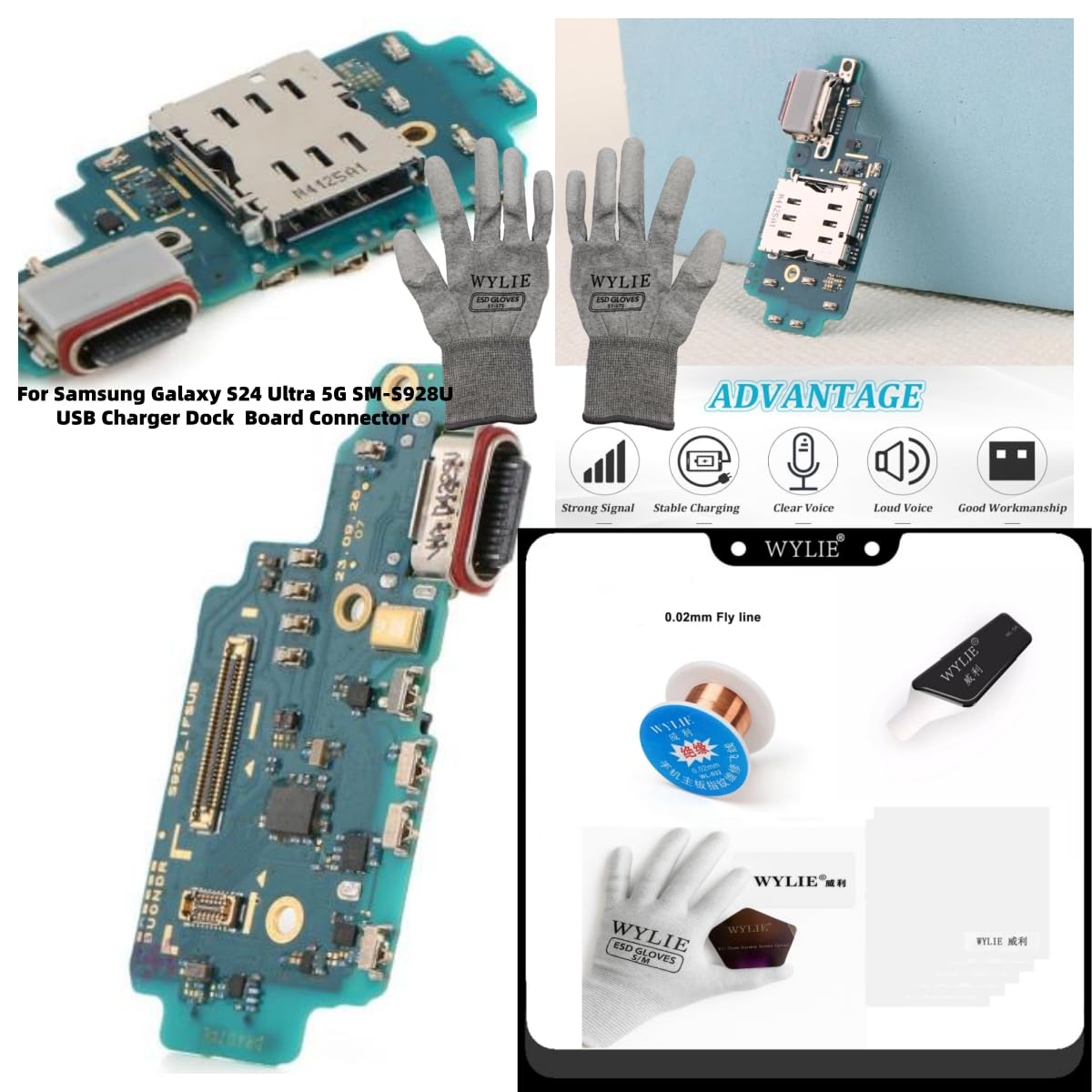 WYLIE for Samsung Galaxy S25 Ultra 5G USB Charging Port Flex Cable SM-S938U SM-S936U 2PCS Type C Charger Dock Board Connector Replacement for Samsung S25 Ultra Port Repair Part Tools 8 Pack