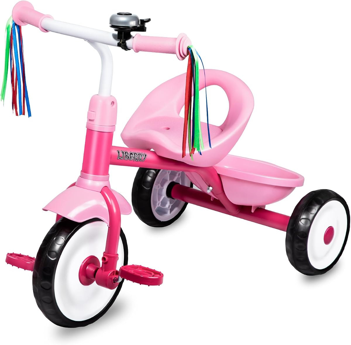 Triciclo para niños pequeños para niñas de 2, 3 y 4 años, bicicleta de 3 ruedas, rosa | Triciclo para niños con campana, cesta trasera y pedal extraíble, juguete para montar en interiores y exteriores, regalo de cumpleaños para niñas y niños