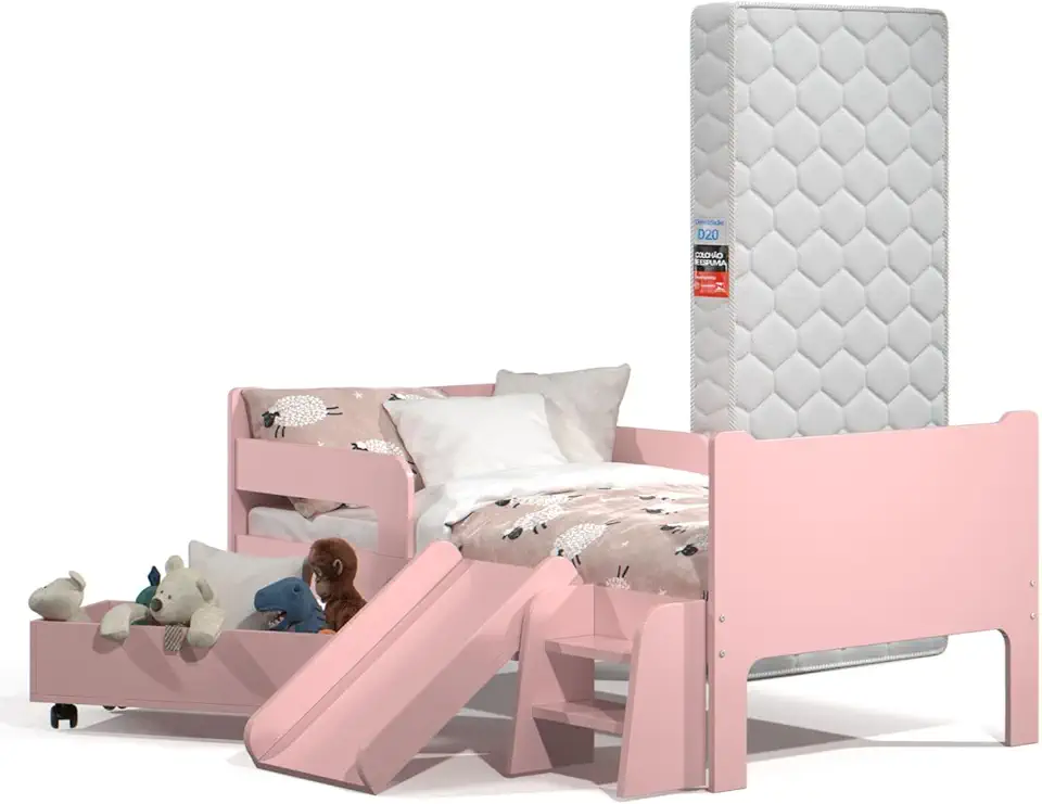 Mini Cama Sonho Kid's Infantil Montessoriana Rosa Com Colchão