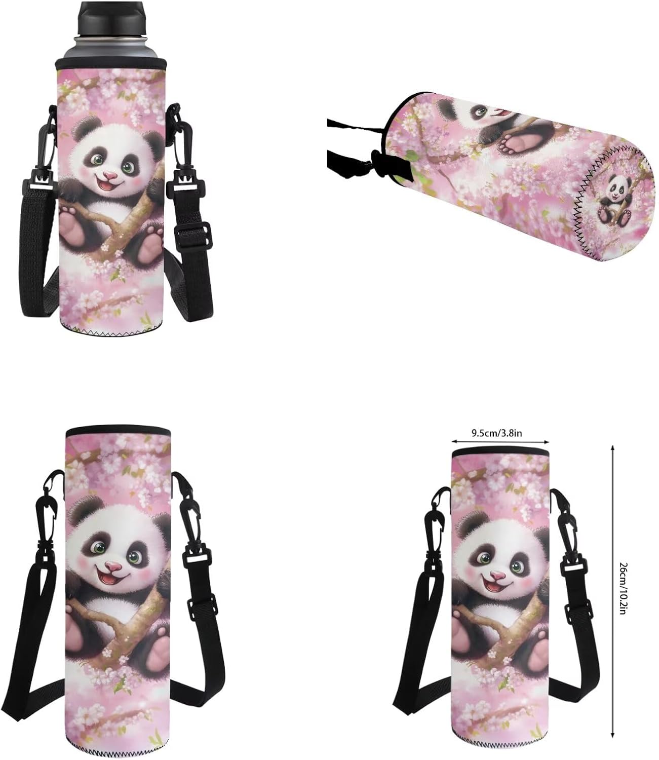 Cherry Blossom Panda Backpack for Kids Girls Backpack with Lunch Box Water Bottle Bag and Zipper Pencil Case 4Pcs Set 17" Bookbag with Side Pockets for School Lightweight Elementary School Bag