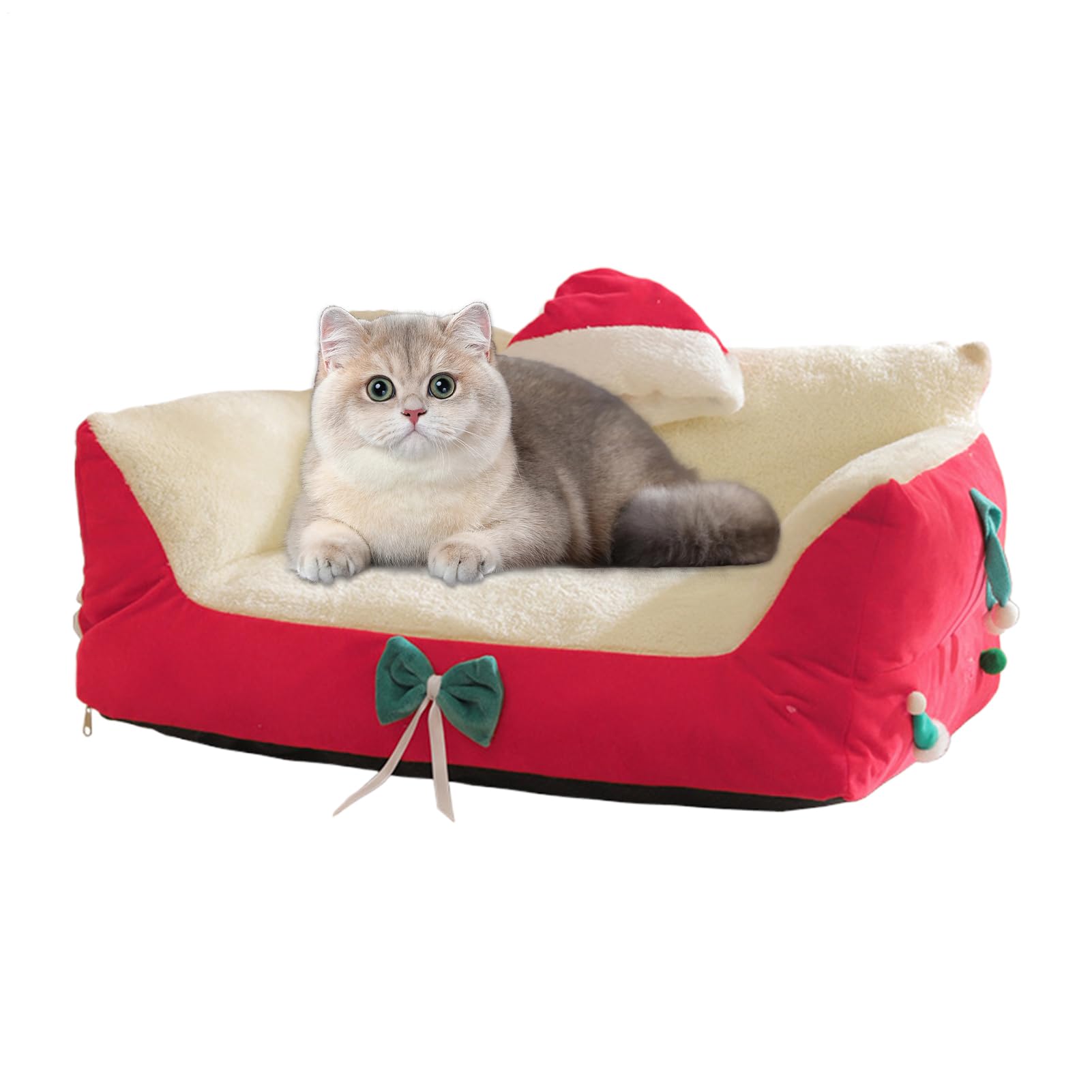 Cat Couch Bed Christmas Chair with Santa Hat