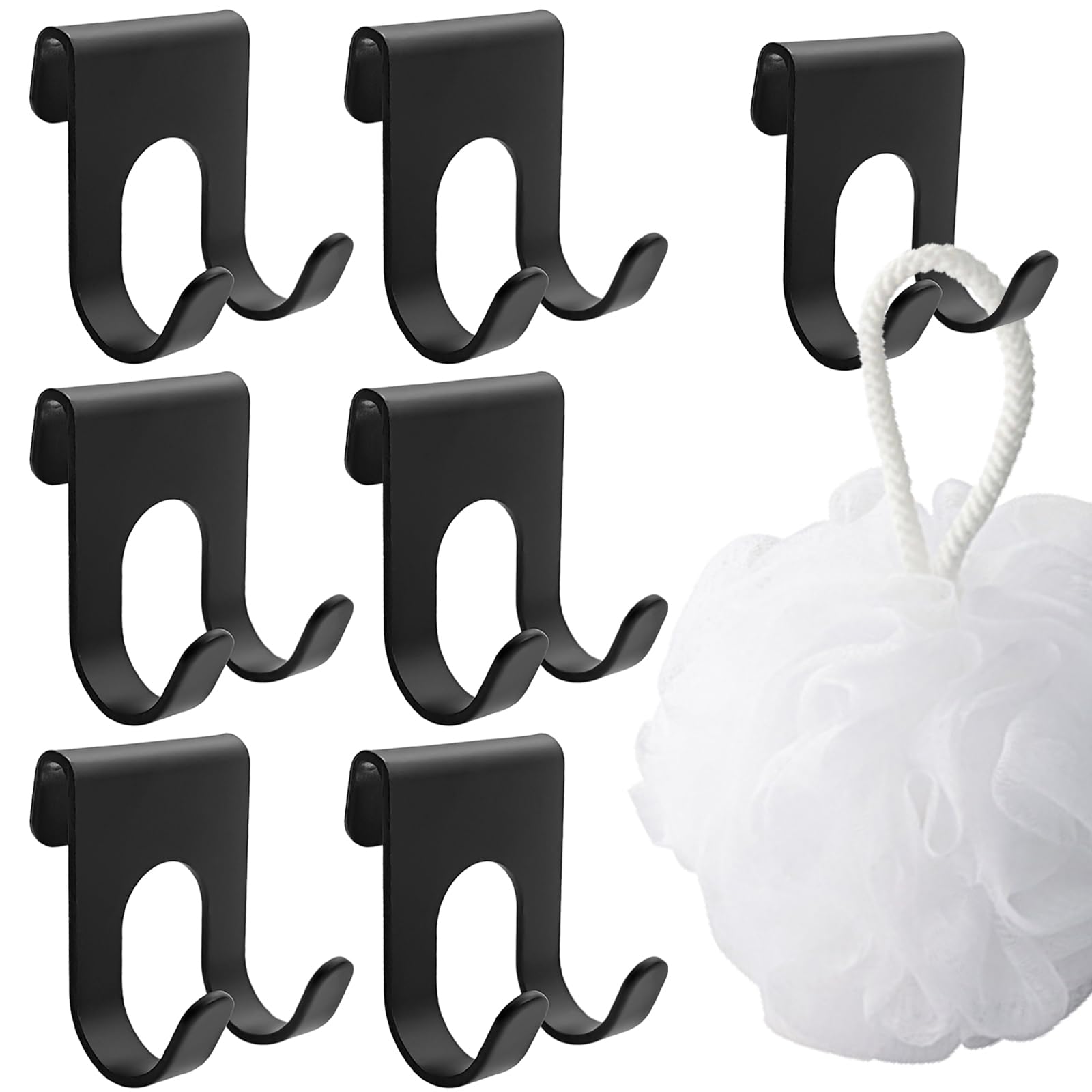 6 PACK Black Shower Caddy Space Aluminum Towel Hooks Shower Razor Hook Truck Storage Hooks for Bathing Suits