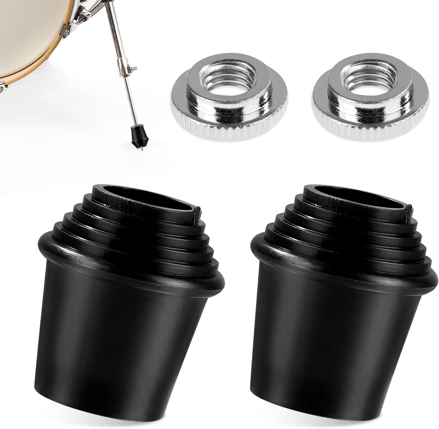2 Packs Bass Drum Spur Rubber Feet, 1.3x1.18in Bass Drum Legs Threaded Rubber Foot Pearl Tips Accessories with Lock Nuts for Bass Drum Spurs Band Orchestra Pop Rock and Roll Music