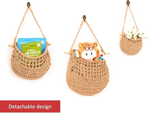 Miniatura 8 de Cesta colgante de frutas, cestas colgantes de yute bohemio para organizar, cesta colgante de pared para organizar la cocina, cesta de pared para