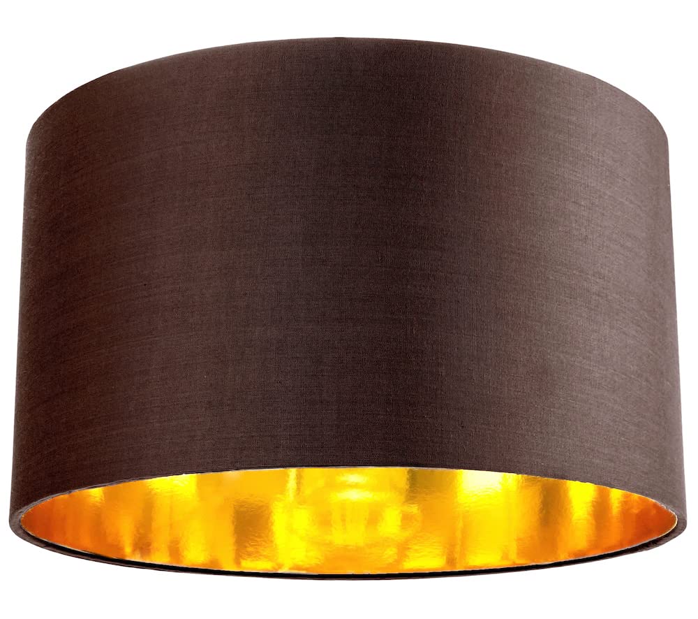 Contemporary and Chic Ochre Cotton 10" Table or Pendant Circular Drum Lamp Shade with Shiny Gold Inner - 60watt Maximum by Happy Homewares — view 74