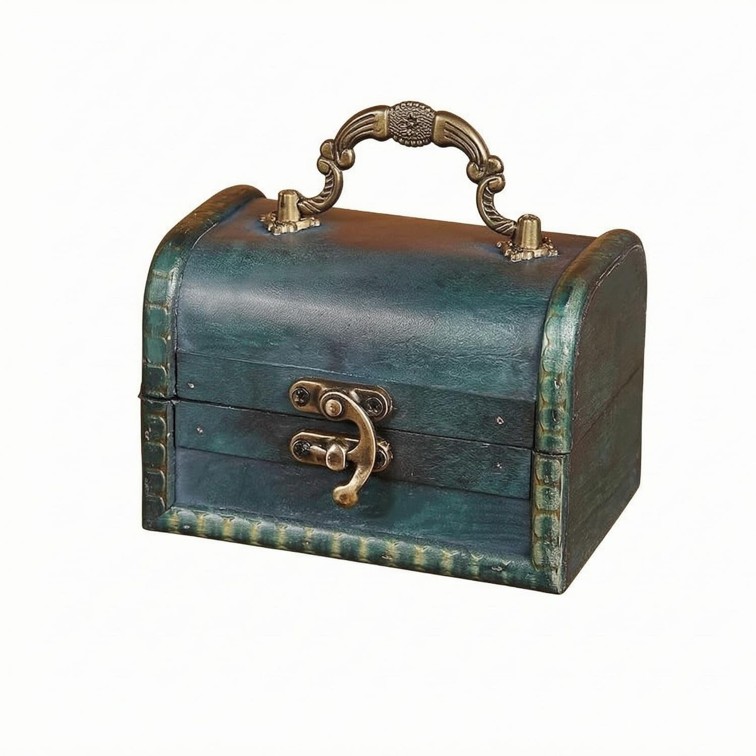 Hinged Lid Vintage Storage Box Metal Corner Trim Vintage Storage Chest, Emerald Grn - a|Antiques|Decorative Arts|Woodenware-image-12