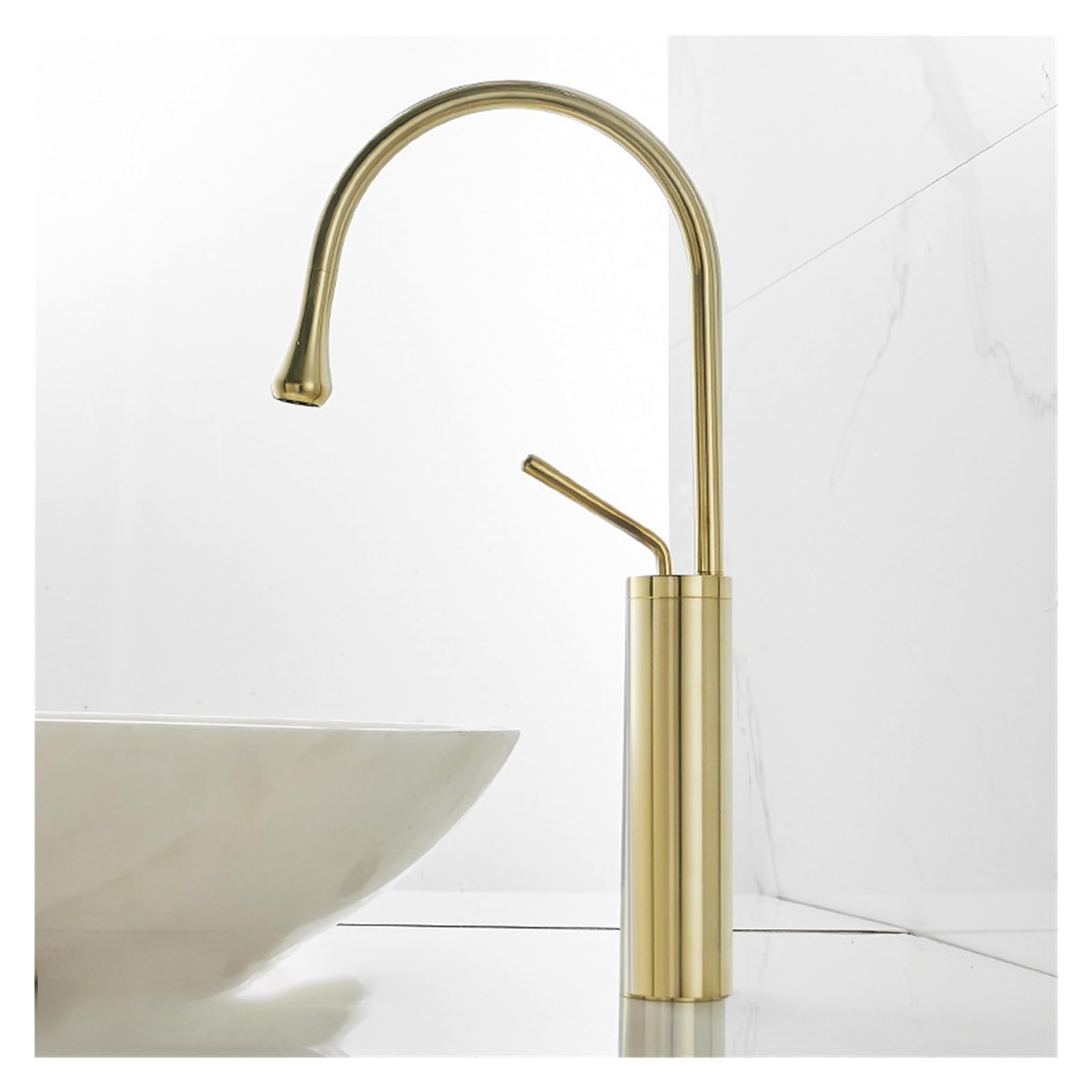 Basin Faucet Single Handle 360 ​​Swivel Spout Modern Brass Mixer Faucet for Kitchen or Bathroom Basin Sink Faucet Gold Brush(Brushed Gold-Tall)
