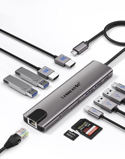 Lemorele USB C Docking Station with Dual HDMI, 11-in-1 USB-C Hub to Dual HDMI Adapter, Gigabit Ethernet, 4 USB 3.0/2.0, 100W PD,USB-C Data,SD/TF for MacBook/HP/Dell/Lenovo/Acer and More