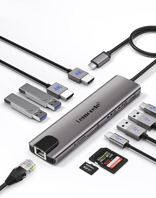 Lemorele USB C Docking Station with Dual HDMI, 11in1 USBC Hub to