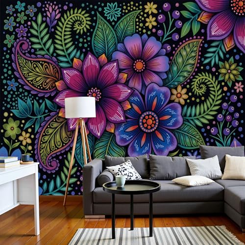 Papier Peint Panoramique Fleurs Cachemire pour masquer les défauts du mur - 4