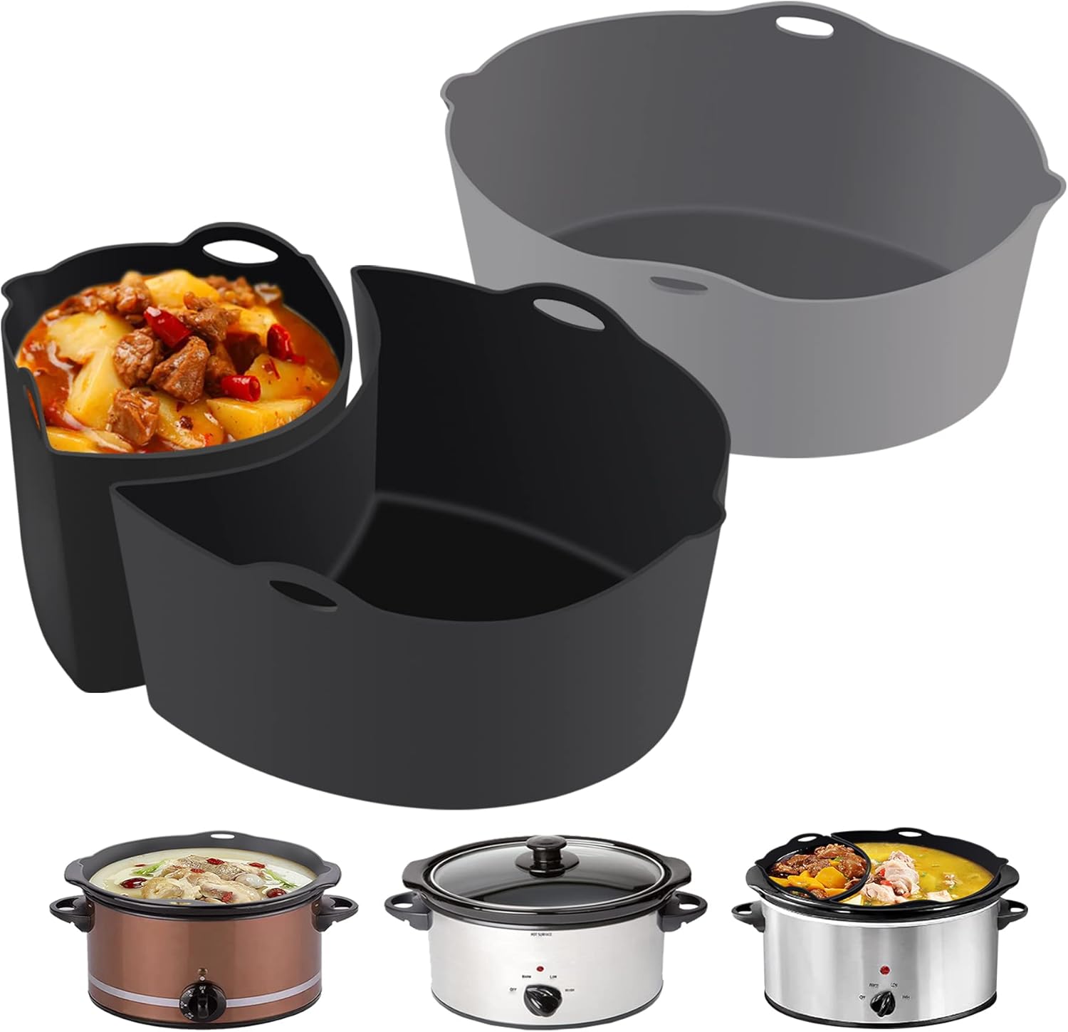 2Pcs Silicone Slow Cooker Liner Fits Crock Pot 6/7 QT Oval