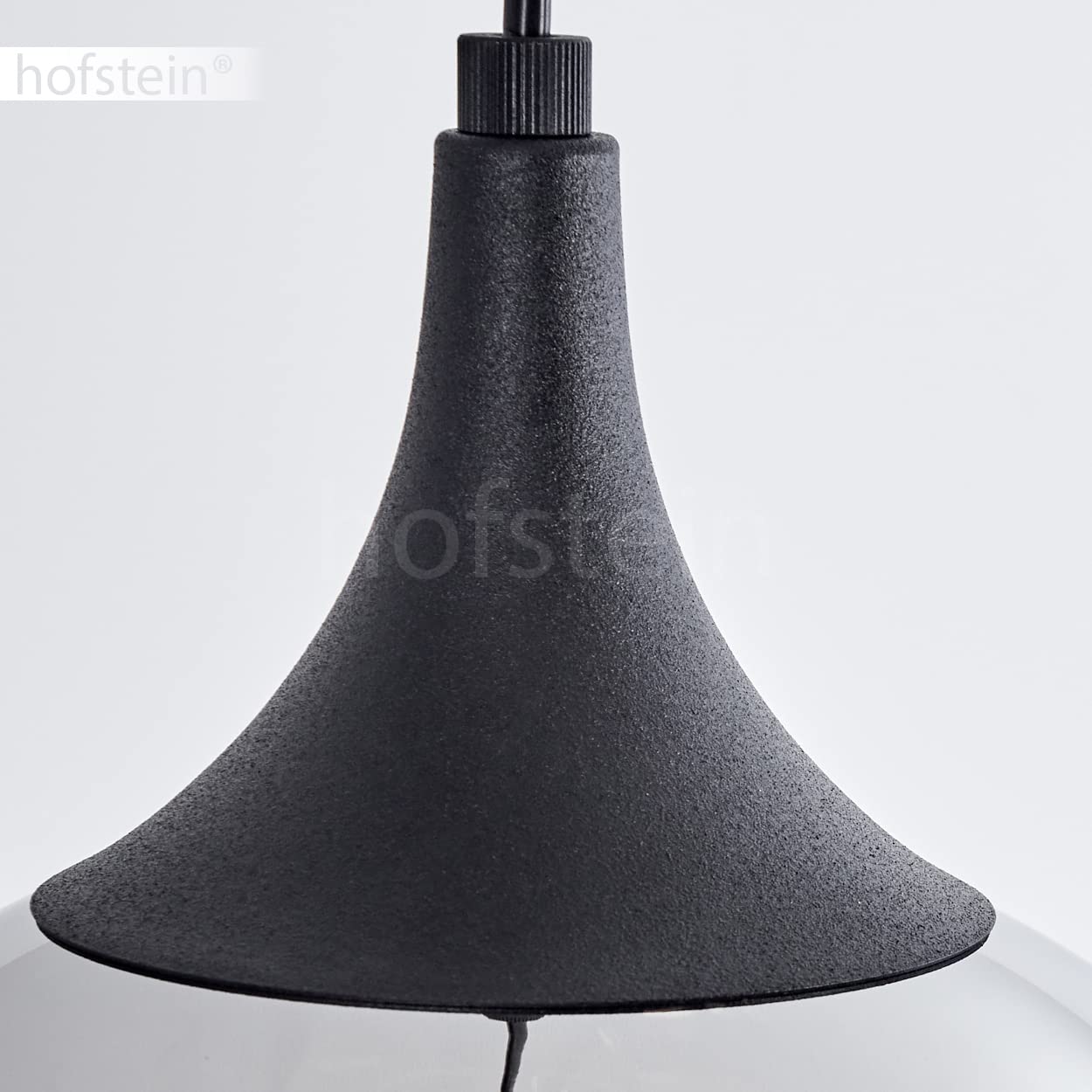 Lampada a sospensione Maynal, lampada in metallo/vetro in colore nero/cromo, lampada dal design moderno con paralumi in vetro, 6 luci, altezza massima 150 cm, 6 x E14, senza lampadina/e