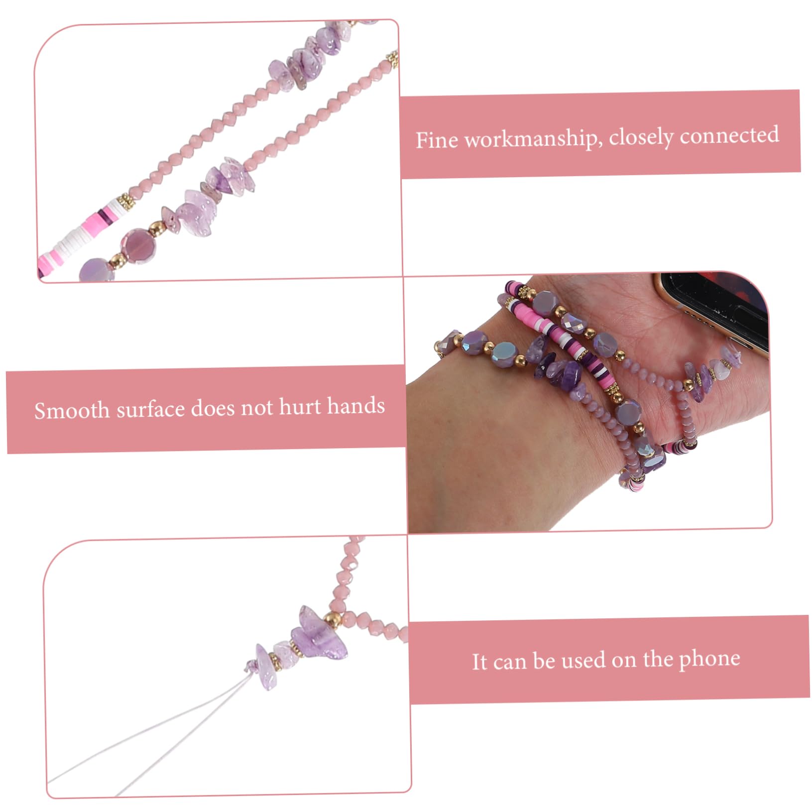HOMSFOU Perlen Telefonkette Handschlaufe Für Schlüssel Smartphone Kamera-aufhängeband Damen Armband Armbänder Perlen Handy-hängeband Schlüsselarmband Schlüsselband Plastik Violett