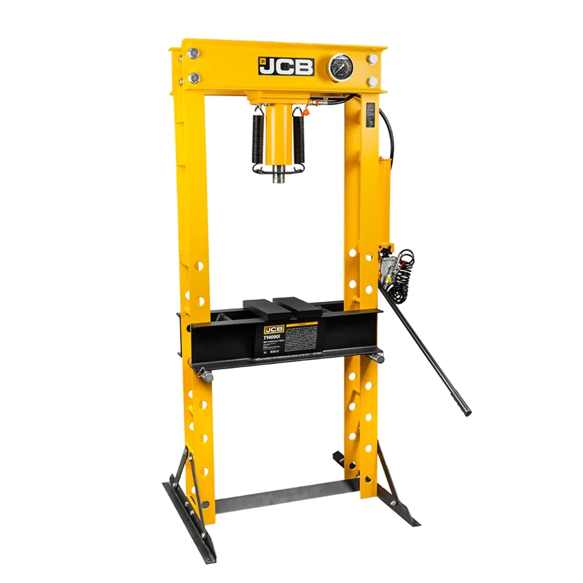 JCB Prensa hidráulica de taller de 40 toneladas, prensa de taller de pie de alta resistencia para rodamientos, bujes, fabricación y mantenimiento de maquinaria, mesa de trabajo ajustable y manómetro