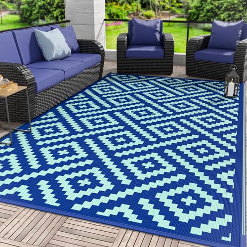 Image of GENIMO Outdoor Rug, Waterproof Plastic Rugs for Patio, 6'x9' Royal Blue