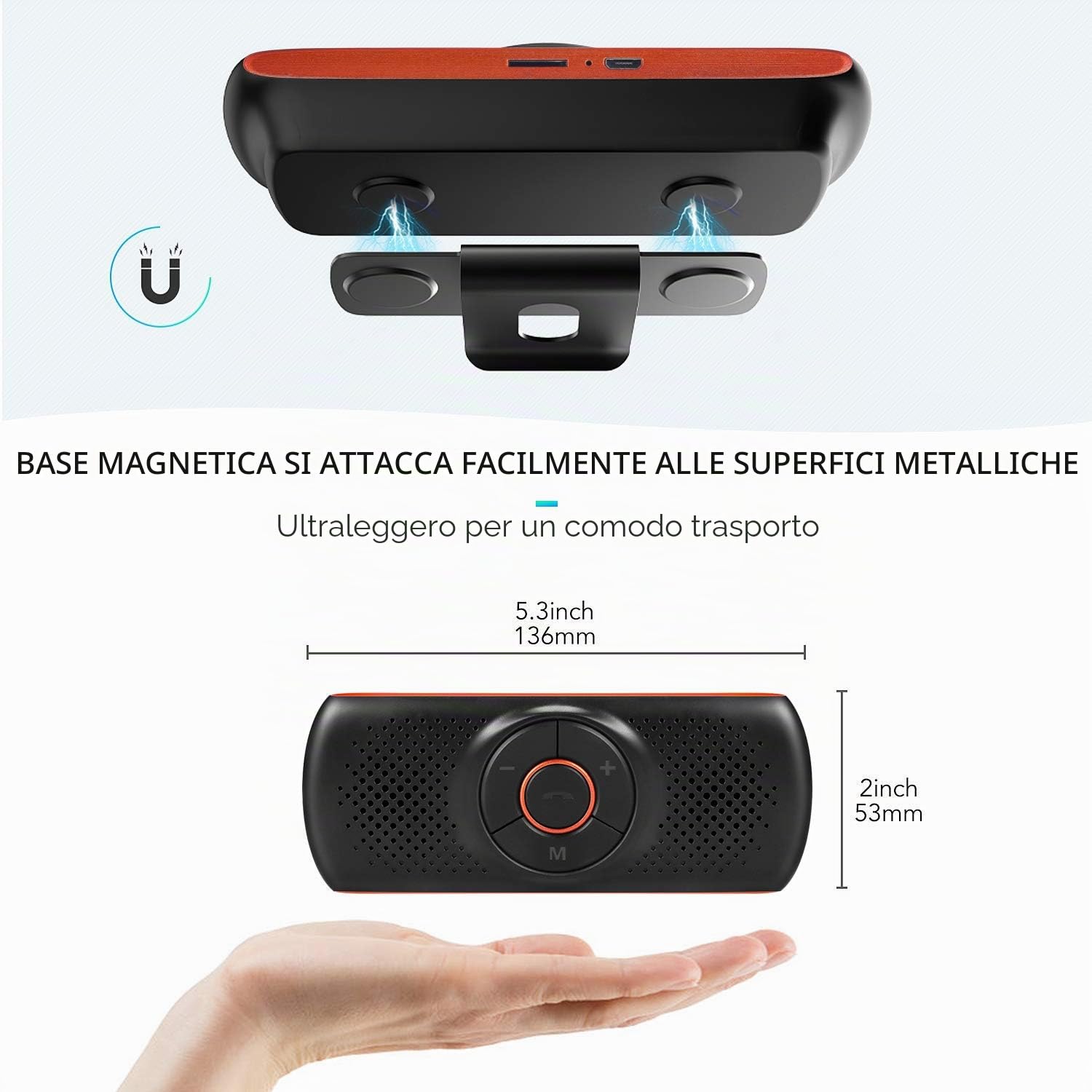 NETVIP Vivavoce Bluetooth per Auto Portatile Kit Vivavoce Bluetooth per Smartphone Con Altoparlante Potente Da 3W, e Scheda TF,Connettività Dual Link con Clip per Aletta Parasole
