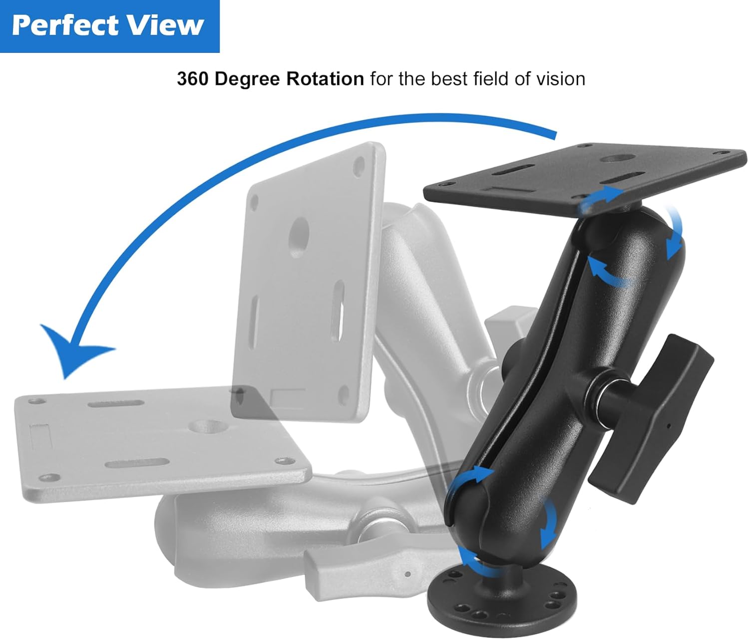 Aluminum 1.5" Ball Industrial Monitor Mount with VESA Plate, 75x75 mm, Television Holder for Truck, 360° Rotatable, Compatible with Ram Mount, iBOLT and More C Size Accessories
