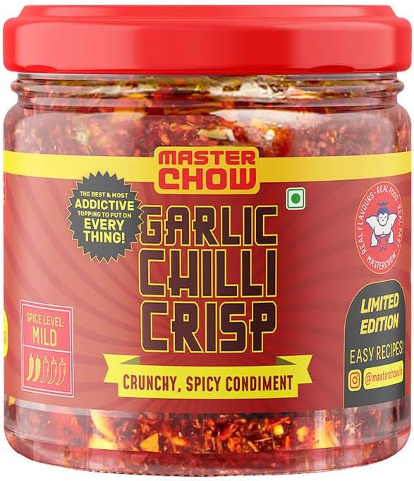 MasterChow Limited Edition Chilli Garlic Crisp | Spicy, Crunchy, Garlicky Flavor | Made With Sichuan Peppercorns, Crunchy Garlic & Red Chillies | Eat With Momos, Pizza, Noodles - 170 Gram
