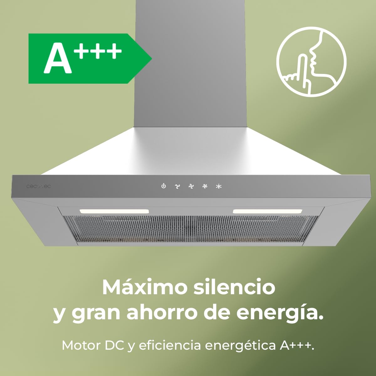 Cecotec Campana Extractora 60cm Piramidal Bolero Flux PT 604000 Inox A+++. Succión 427,6m3/h, 3 Velocidades, SS Touch Control, Acabado Inoxidable, Bajo Consumo, Motor DC, Luz LED, Filtros Incluidos
