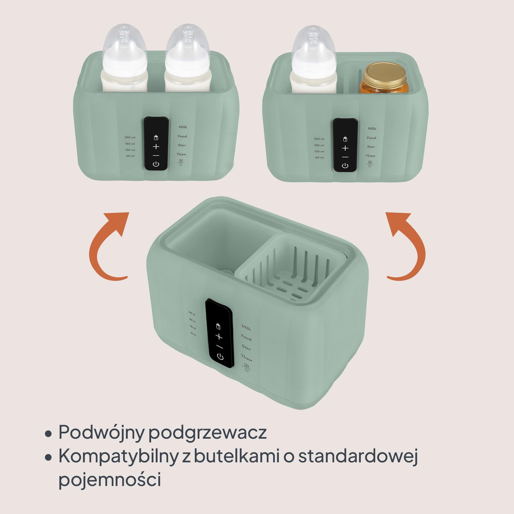 Lionelo Thermup Duo, elektryczny podgrzewacz do butelek 6 w 1 z podwójną komorą, ogrzewaniem mleka i kleiku, bezpieczne i szybkie rozmrażanie, sterylizacja, utrzymanie ciepła, panel dotykowy, bez BPA