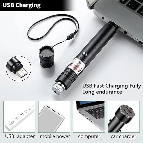 Miniatura 3 de Cowjag Puntero láser, puntero láser rojo de largo alcance, puntero láser de alta potencia, puntero rojo recargable para senderismo, juguete láser