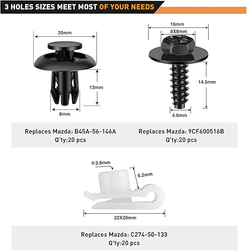 Miniatura 2 de GOOACC 60 piezas Fender Liner cubierta de parachoques protector contra salpicaduras tornillo de cabeza hexagonal con tuercas de nailon U clips de