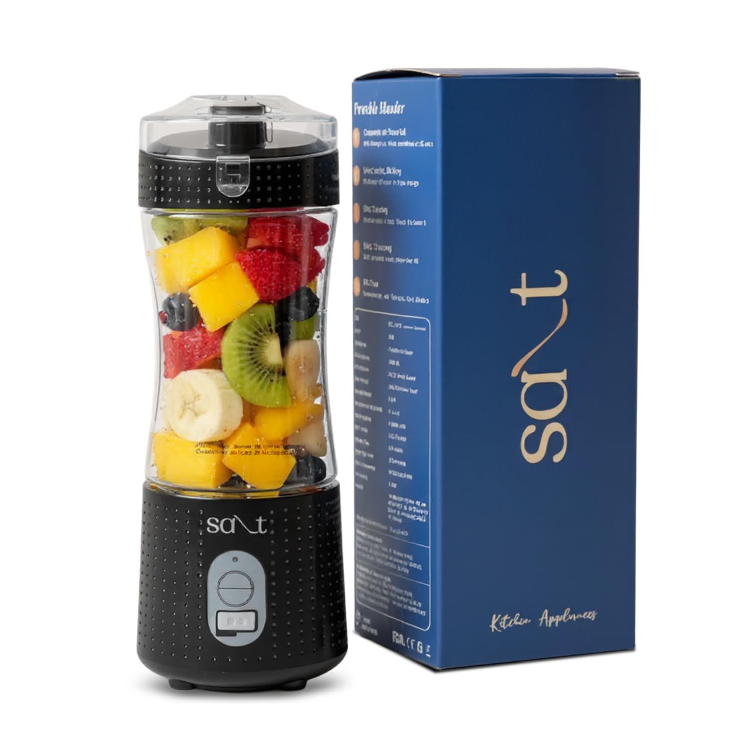 salt PureBlend Sport Portable Blender for Smoothies, Protein Shakes, Crushing Ice | Sipper Lid | 4000 mAh Battery, USB-C Port | 230W Motor | 400 ML (Black)-picture-11