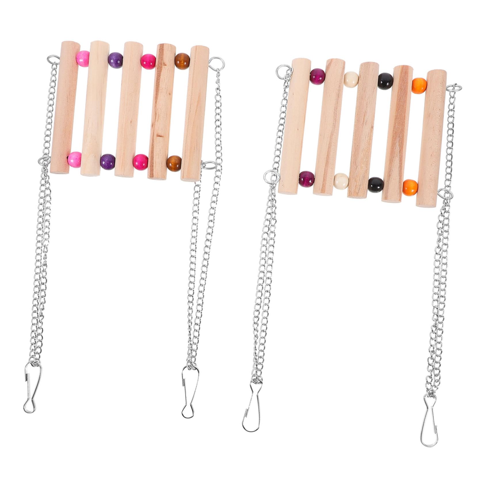 BESPORTBLE 2Pcs Wooden Parrot Swing Bridge with Stainless Steel Chain Beads Fun Hanging Bird for Parrots Parakeets and Birds for Cage Garden Playtime
