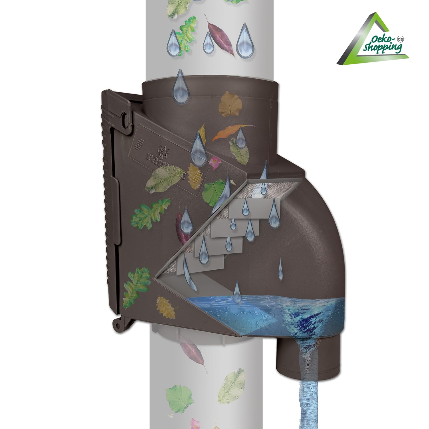 Filtro de Tubo de Bajada, Filtro de bajante colector de Lluvia T50 marrón/Gris: el Filtro de Agua de Lluvia para barriles de Lluvia con una eficiencia de hasta el 95% con Accesorios