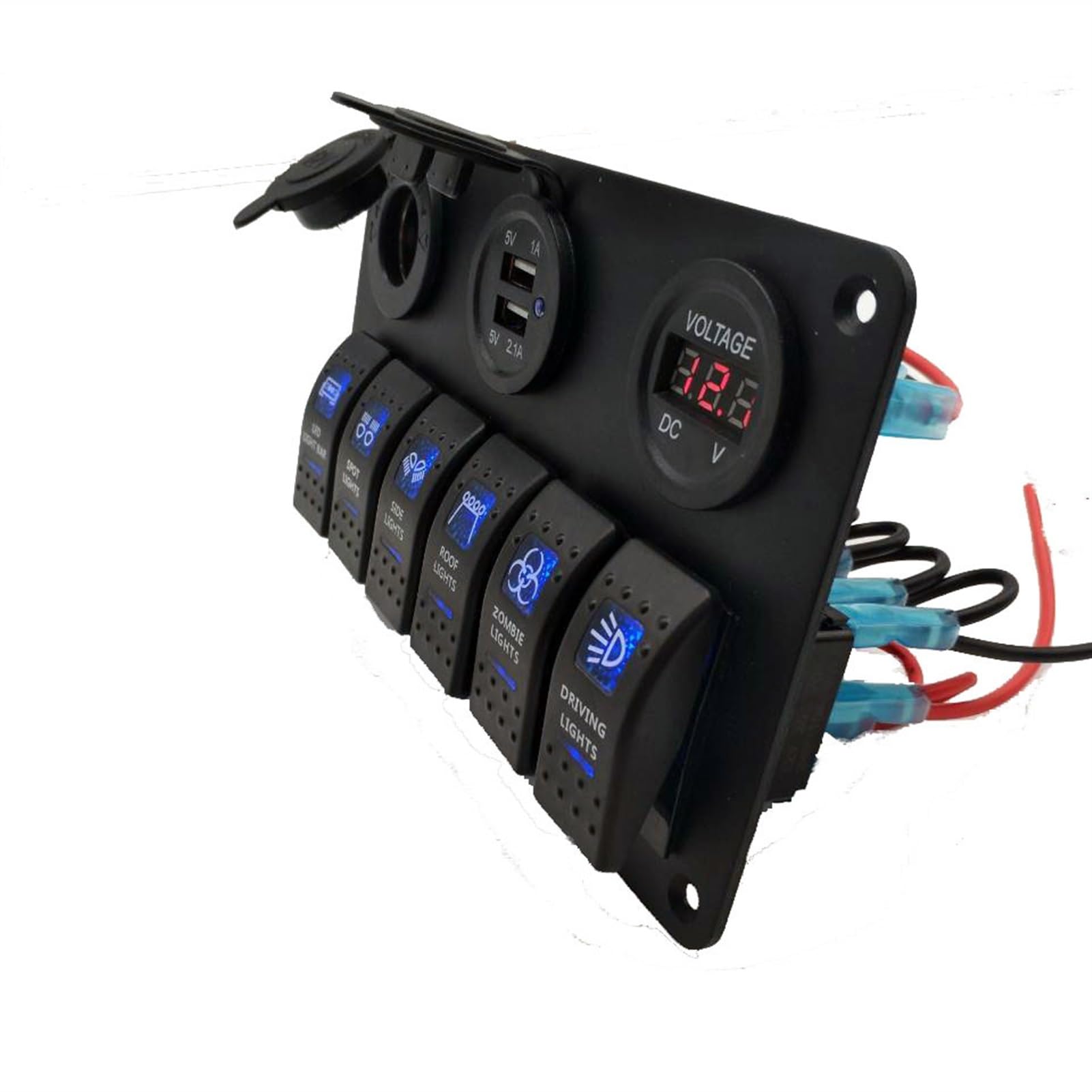 Panel de interruptores basculantes 5 y 6 posiciones, for fusibles, toma USB dual 4,2 A, pantalla voltaje digital, for accesorios marinos, automóviles, camiones barcos