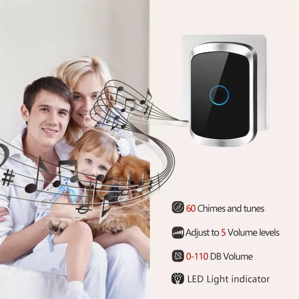 Wireless Doorbell with No Battery Home Door Bell 0-60 Chime 1 2 Button 1 2 Receiver
