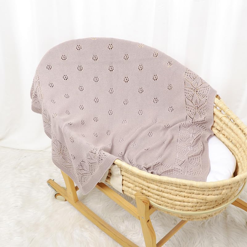 LAWKUL Cellular Blanket Baby 100% Cotton Soft Newborn Babe Knit Blankets Classic Florals for Boy Girls 100x80cm Lavender - Image 3