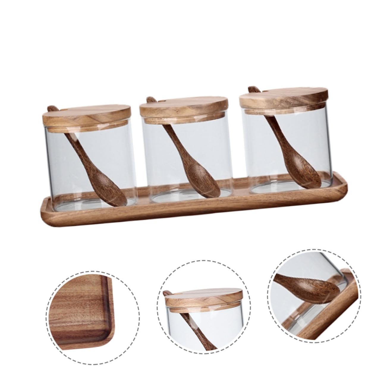 VILLCASE Gewürzgläser aus Glas mit Holzdeckel und Löffel Robustes Gewürzbehälter für Küchenaufbewahrung und Gewürzregal Stilvolle Vorratsdosen für Gewürze und Kräuter