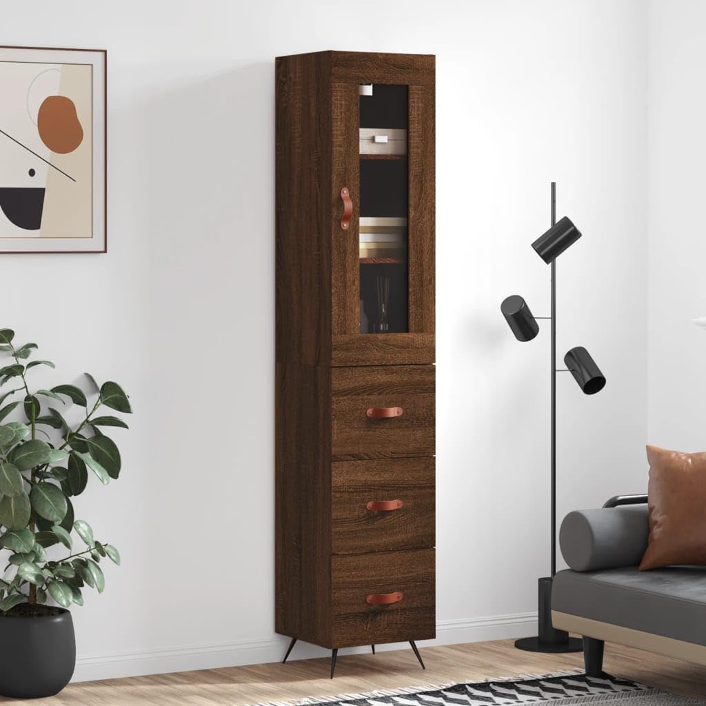 Aparador de roble marrón de 34,5x34x180 cm en madera de ingeniería para almacenamiento